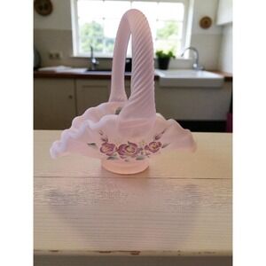 Vintage Fenton‎ Hand blown and painted Glass basket